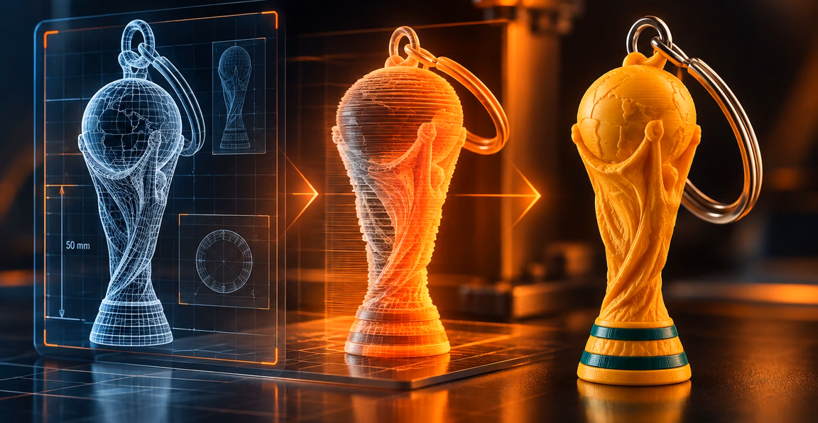 Da ideia à matéria: chaveiro em formato de taça, da modelagem digital à peça final em impressão 3D