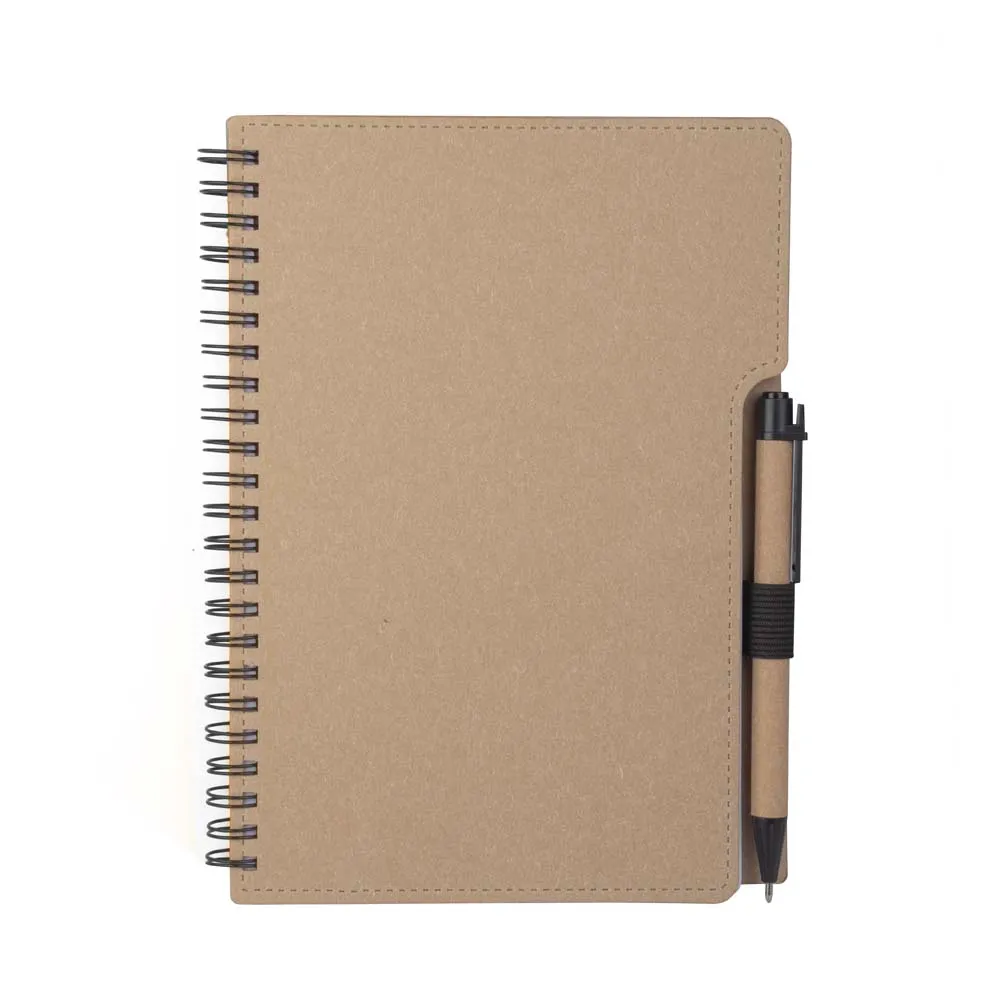 [75160009001] Caderno A5 Capa em Papelão Reciclado c/ Caneta  (Bege 75, 02 - Silk Plano, 01 - Tampografia A)