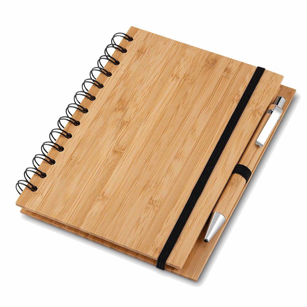 [11160022001] Caderno B6 Capa em Bambu com Caneta  (02 - Silk Plano, 01 - Tampografia A)