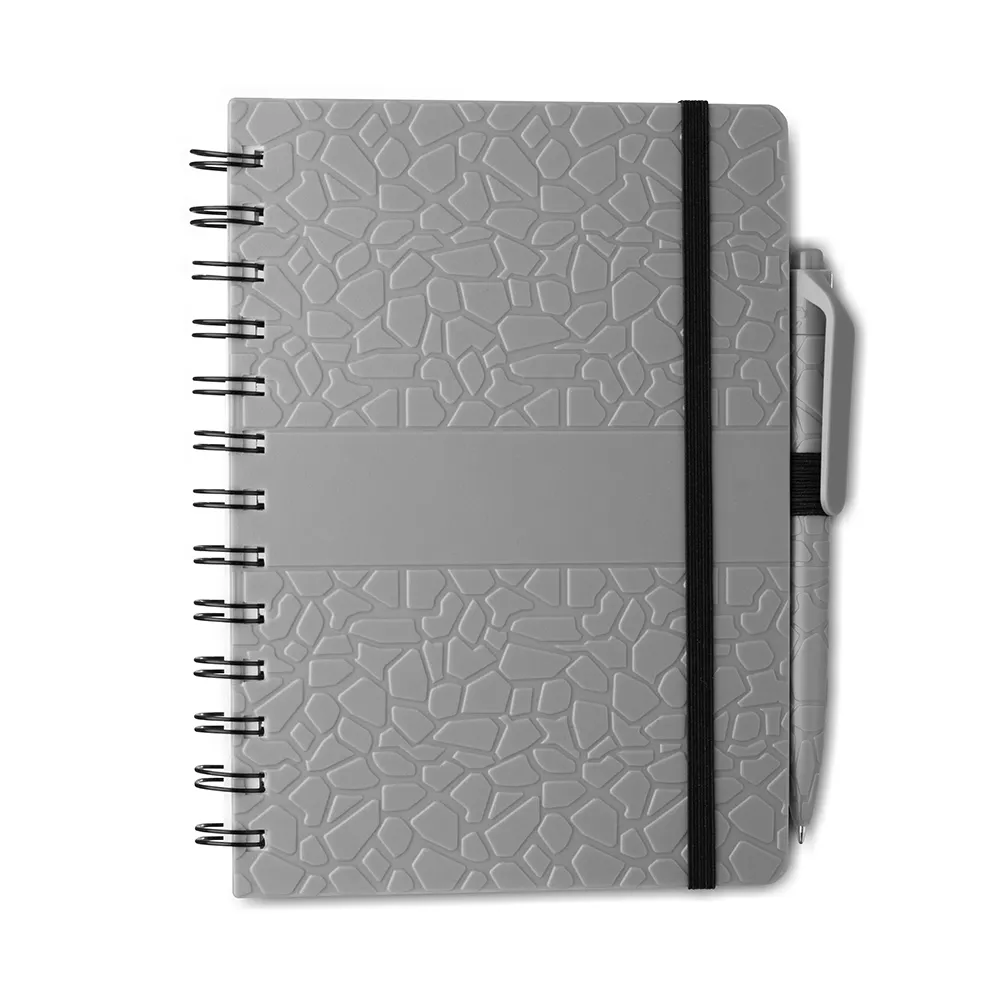 [06160025001] Caderno B6 Capa em ABS com Caneta  (Cinza 06, 02 - Silk Plano, 01 - Tampografia A)