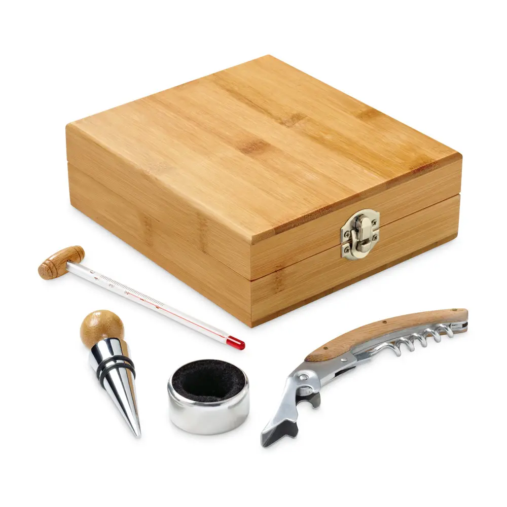 [23010002003] Conjunto Para Vinho em Bambu (09 - Laser Madeira, 01 - Tampografia A)