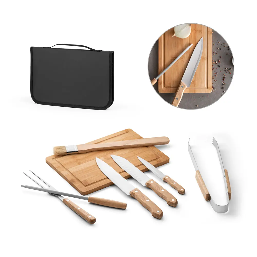 [14340010004] Kit churrasco em estojo de PU (02 - Silk Plano, 03 - Laser metal KIT 2, 09 - Laser Madeira)