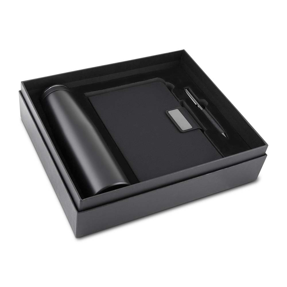 [14170007014] Kit escritório Caderno, Garrafa e Caneta Metalica (02 - Silk Plano KIT 2, 02 - Silk Cilíndrico, 03 - Laser metal KIT 2)