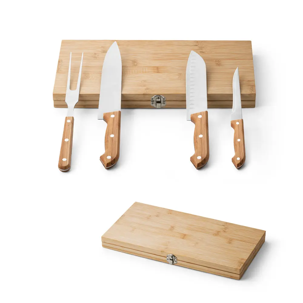 [23340015007] Kit Churrasco em Caixa Bambu com 4 Utensílios em Aço Inox e Bambu (03 - Laser metal KIT 2, 09 - Laser Madeira)