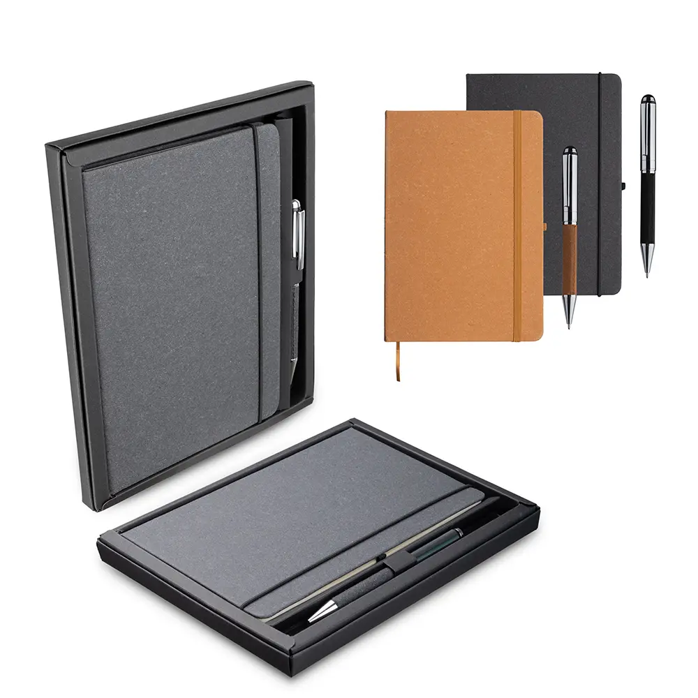 [74170017005] Kit Escritório A5 Capa em Couro Reciclado e Caneta Metalica  (Grafite 74, 02 - Silk Plano KIT 2, 03 - Laser metal)