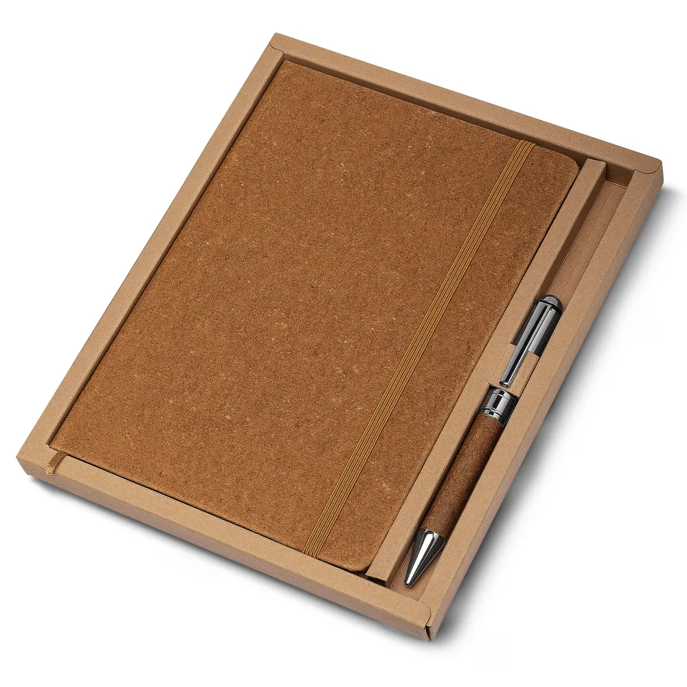 Kit Escritório A5 Capa em Couro Reciclado e Caneta Metalica 