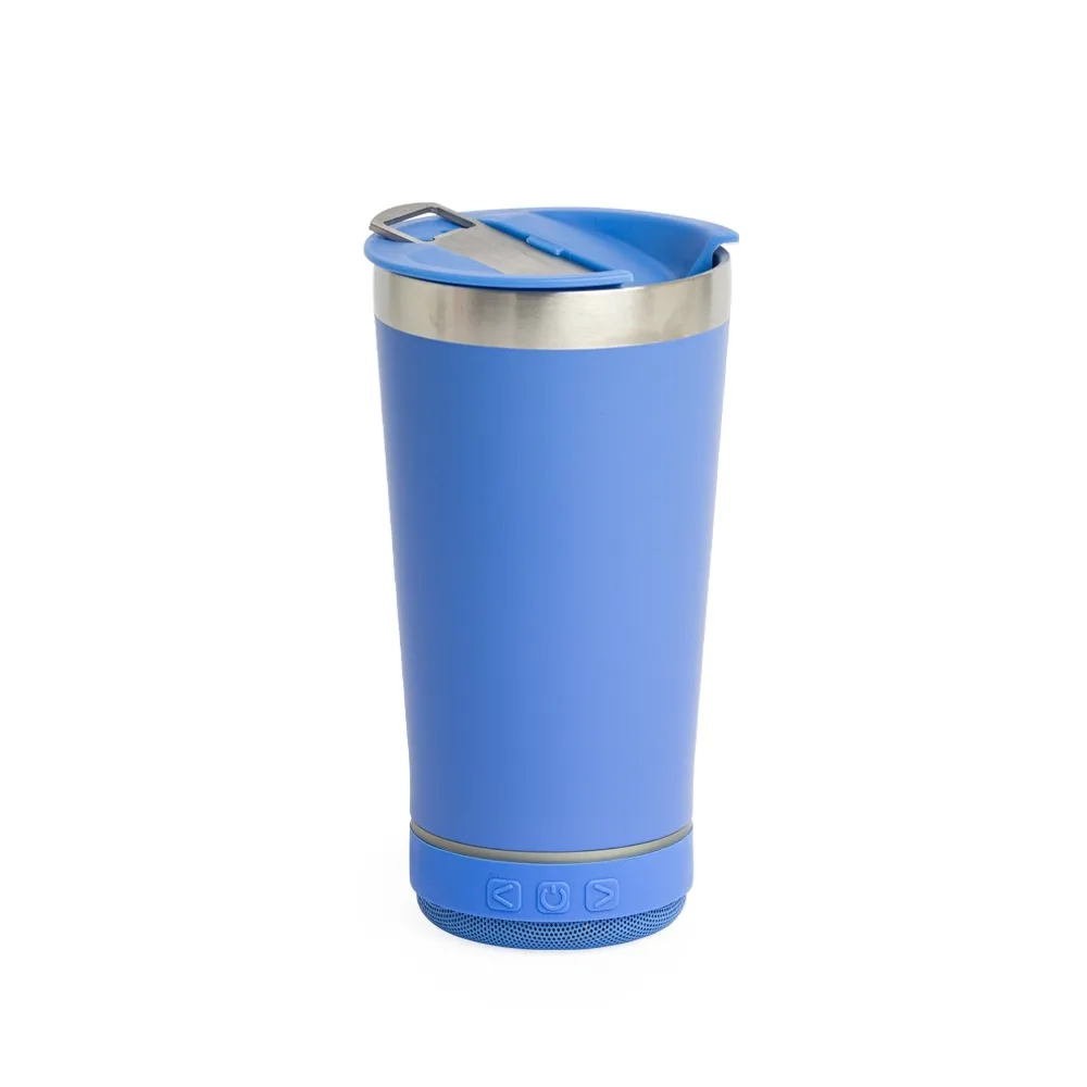 [03030098191] Copo Térmico 400Ml C/ Caixa De Som (Azul Claro 03)