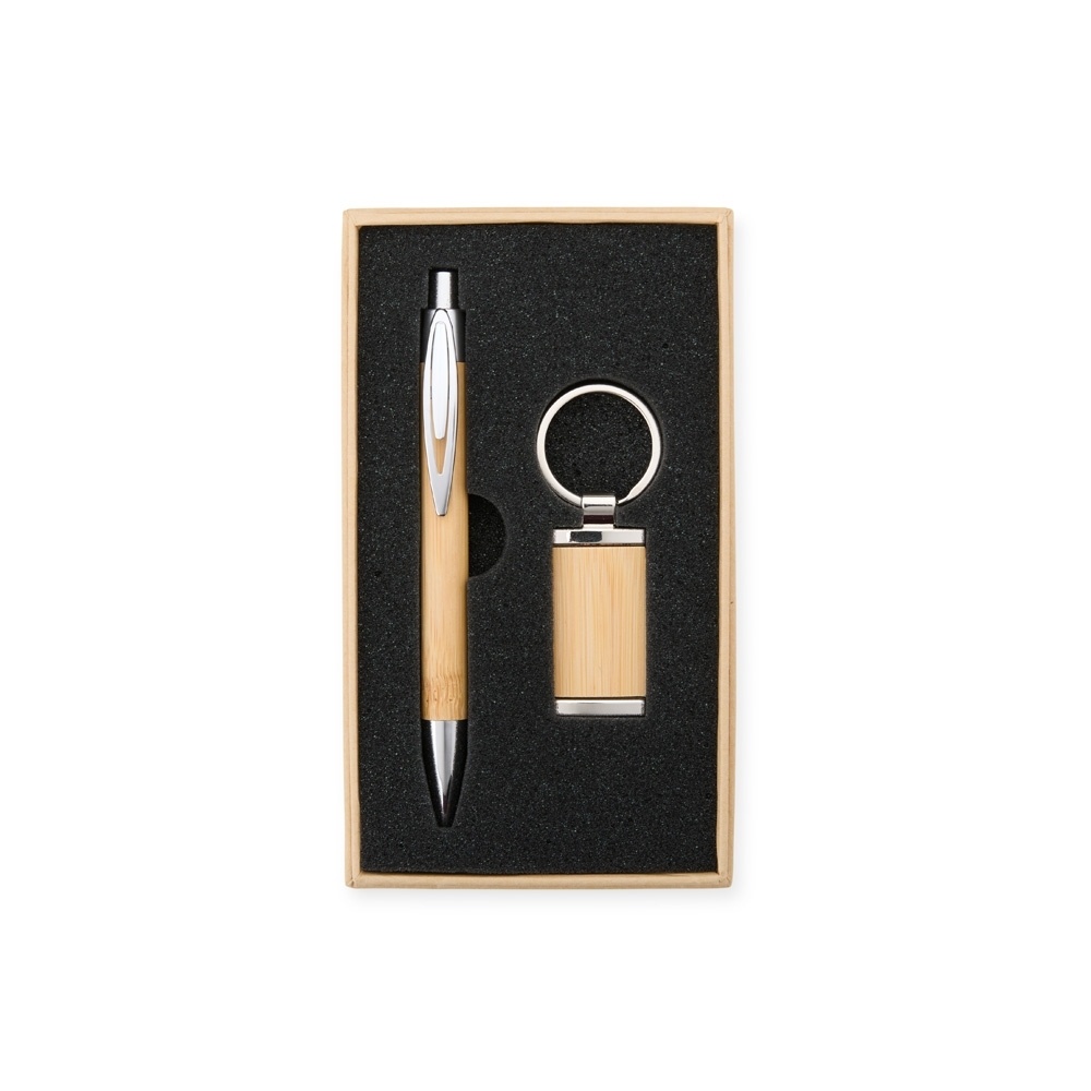 [23170038002] Kit Caneta e Chaveiro Bambu (02 - Silk Plano, 01 - Tampografia A, 09 - Laser Madeira)