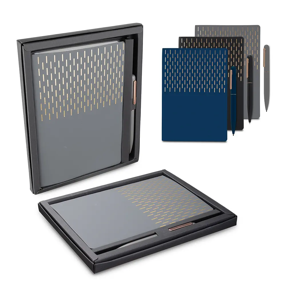 [06170009007] Kit Escritório A5 Capa em PU e Caneta Metalica  (Cinza 06, 02 - Silk Plano KIT 2, 03 - Laser metal)